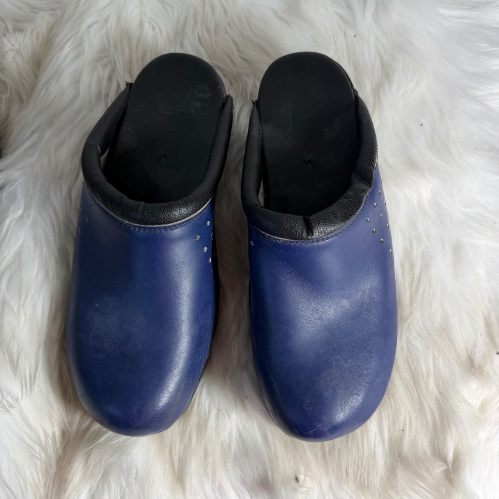 C&C Sweden Blue Leather Studded Clogs Mules Women 42 Round Toe Slip On Shoes